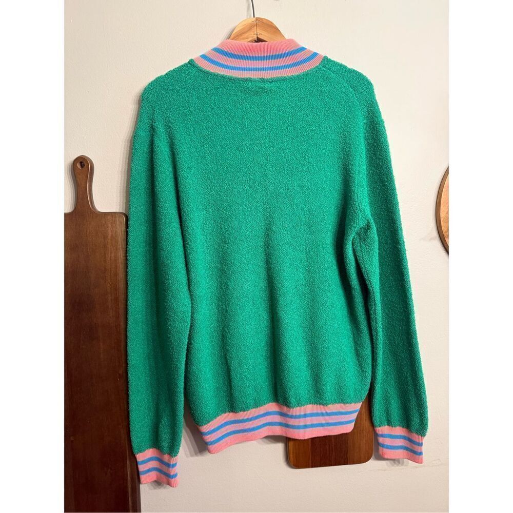 Gallia Green Pink Blue Cotton Blend Knit Long Sleeve Cardigan Sweater Size Large - Picture 2 of 7